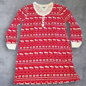 LazyOne Red Moose Nordic Print Nightshirt L/XL 100% Cotton Long Sleeve Pajama‎